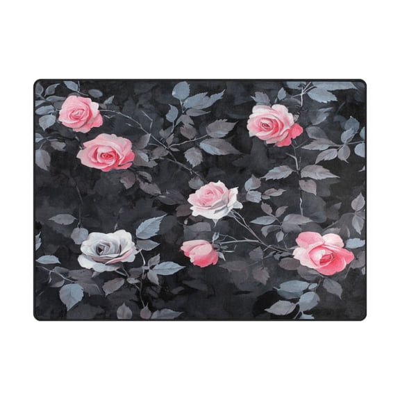 Non-Slip Polyester Rug 63x48in & 80x58in - Plush Memory Foam Floor Mat, Absorbent, Fade Resistant, Machine Washable for Living Room, Bedroom, Entryway,Many Pink Roses