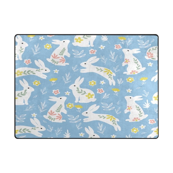Non-Slip Polyester Rug 63x48in & 80x58in - Plush Memory Foam Floor Mat, Absorbent, Fade Resistant, Machine Washable for Living Room, Bedroom, Entryway,Many Rabbit