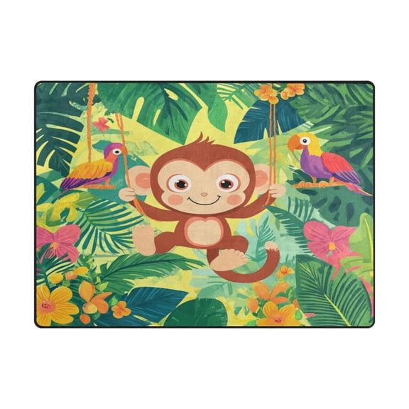 Non-Slip Polyester Rug 63x48in & 80x58in - Plush Memory Foam Floor Mat, Absorbent, Fade Resistant, Machine Washable for Living Room, Bedroom, Entryway,Monkey