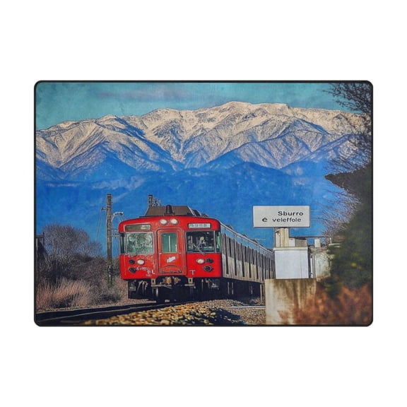Non-Slip Polyester Rug 63x48in & 80x58in - Plush Memory Foam Floor Mat, Absorbent, Fade Resistant, Machine Washable for Living Room, Bedroom, Entryway，Moving Train