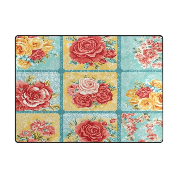 Non-Slip Polyester Rug 63x48in & 80x58in - Plush Memory Foam Floor Mat, Absorbent, Fade Resistant, Machine Washable for Living Room, Bedroom, Entryway,Patchwork