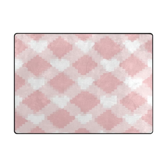 Non-Slip Polyester Rug 63x48in & 80x58in - Plush Memory Foam Floor Mat, Absorbent, Fade Resistant, Machine Washable for Living Room, Bedroom, Entryway，Pink Gingham Pattern