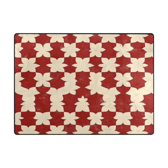 Non-Slip Polyester Rug 63x48in & 80x58in - Plush Memory Foam Floor Mat, Absorbent, Fade Resistant, Machine Washable for Living Room, Bedroom, Entryway，Red Pattern