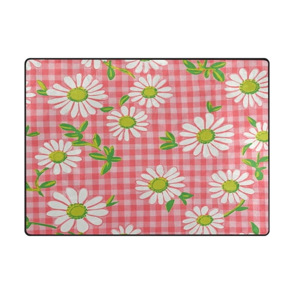 Non-Slip Polyester Rug 63x48in & 80x58in - Plush Memory Foam Floor Mat, Absorbent, Fade Resistant, Machine Washable for Living Room, Bedroom, Entryway，Retro Red Gingham