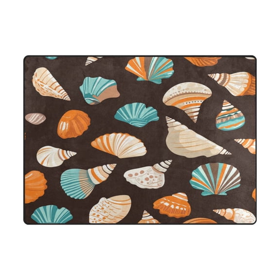 Non-Slip Polyester Rug 63x48in & 80x58in - Plush Memory Foam Floor Mat, Absorbent, Fade Resistant, Machine Washable for Living Room, Bedroom, Entryway，Seashells