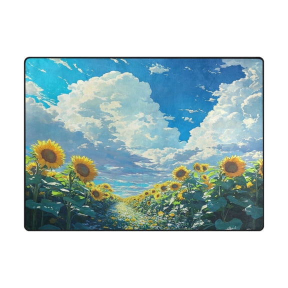 Non-Slip Polyester Rug 63x48in & 80x58in - Plush Memory Foam Floor Mat, Absorbent, Fade Resistant, Machine Washable for Living Room, Bedroom, Entryway,Sunflower Avenue