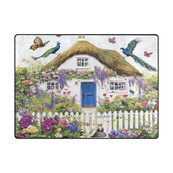 Non-Slip Polyester Rug 63x48in & 80x58in - Plush Memory Foam Floor Mat, Absorbent, Fade Resistant, Machine Washable for Living Room, Bedroom, Entryway,Thatched Cottage