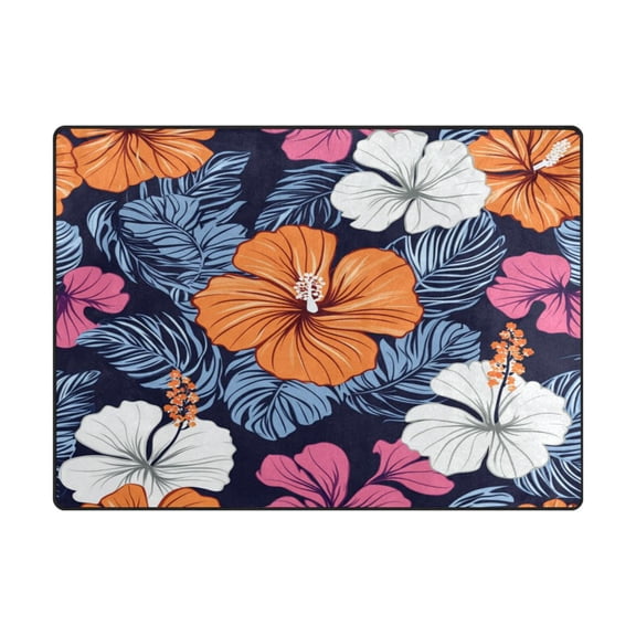 Non-Slip Polyester Rug 63x48in & 80x58in - Plush Memory Foam Floor Mat, Absorbent, Fade Resistant, Machine Washable for Living Room, Bedroom, Entryway，Tropical Flower Pattern