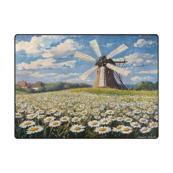 Non-Slip Polyester Rug 63x48in & 80x58in - Plush Memory Foam Floor Mat, Absorbent, Fade Resistant, Machine Washable for Living Room, Bedroom, Entryway，Windmill