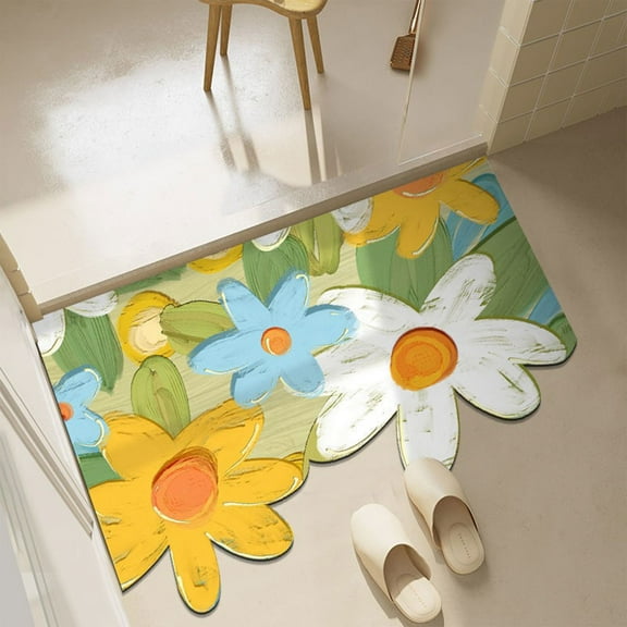 Non-Slip Quick Dry Bath Mat - Absorbent Low Profile Door Friendly Polyester Floor Mat, Easy to Clean Non-Shedding for Bathroom Kitchen Entryway, 23.6x15.7in Multicolor