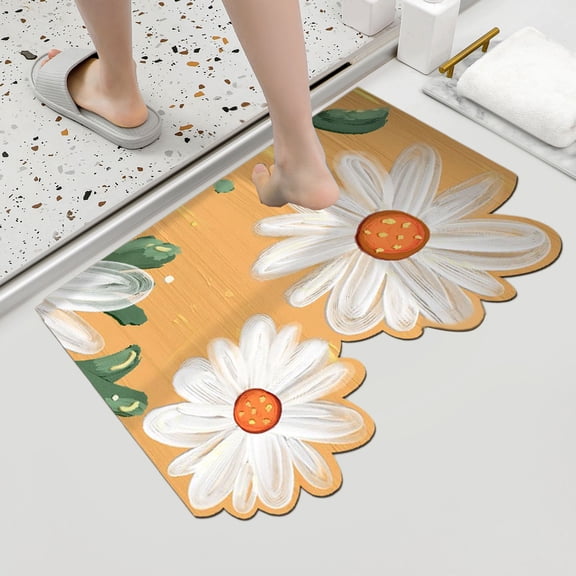 Non-Slip Quick Dry Bath Mat - Absorbent Low Profile Easy to Clean Floor Mat for Bathroom Kitchen, 24x16 Inch