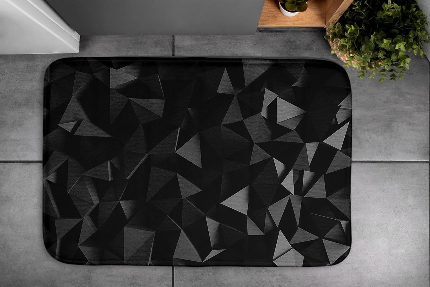 Non Slip Quick Dry Bath Mat Rug 3D Geometric Abstract Black Pattern ...