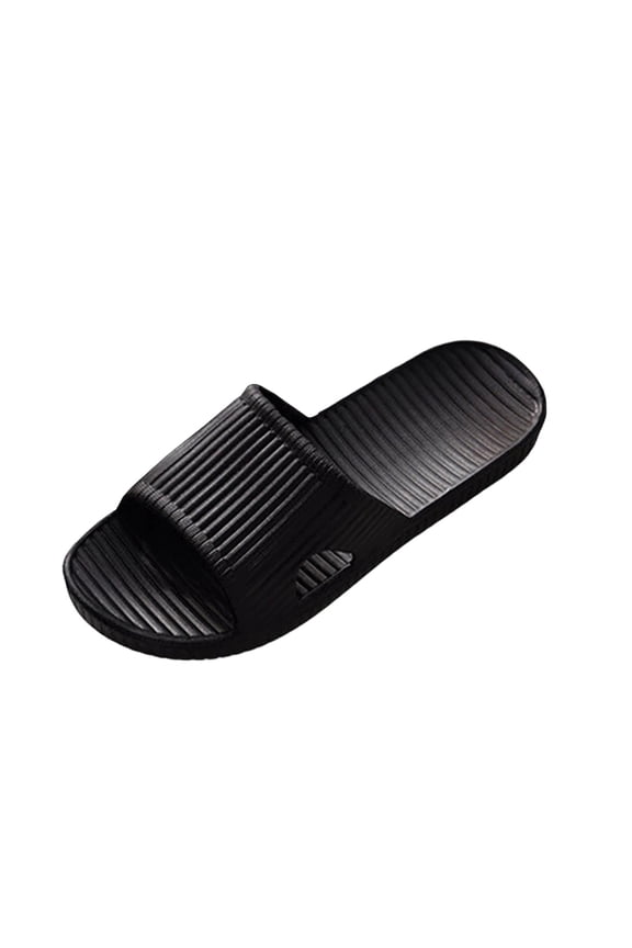 Non Slip Quick Dry Pool Shower Slides for Men Women, Lightweight Comfortable Rubber Bathroom Slippers Striped Indoor Outdoor Sandals Black,Size 10-10.5