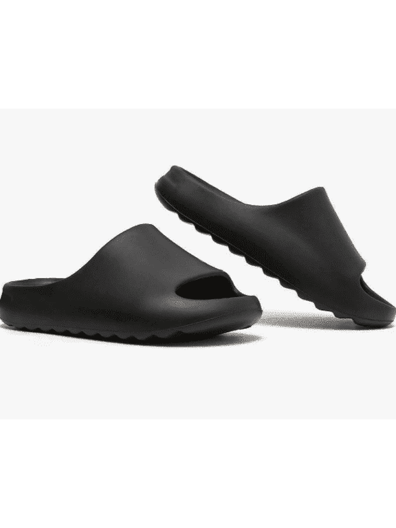 Unisex Non-Slip Quick Drying Platform Slides Wide Open Toe Black, 8 Women/7 Men