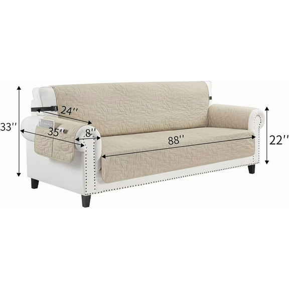 Non Slip Quilted Sofa Cover, Water Resistant Slipcover Furniture Protector for 4 Cushion Sofa Pet Friendly, Washable Couch Cover with Adjustable Elastic Straps (XX-Large, Light Gray)