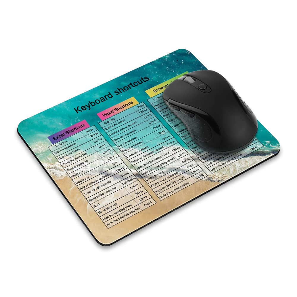 NonSlip Rectangle Mousepad, Blue Waves Keyboard Shortcuts Mouse Pad