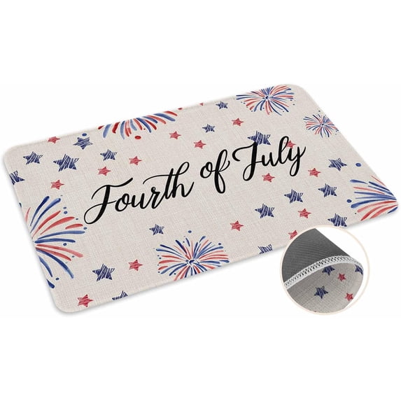 Non-Slip Red and Blue Stars Doormat Absorbent 4th of July Welcome Mat Stars Firework Front Door Mat Independence Day Patriotic Floor Mat for Indoor,Entry Decoration 17x30 Inch