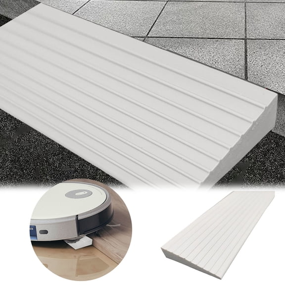 Non- Ribbed Solid Rubber Threshold Ramp Pad,Splicable Anti-Scratch Step Transition Strip For Robotic Vacuum Household Indoor Door Crossing(White)