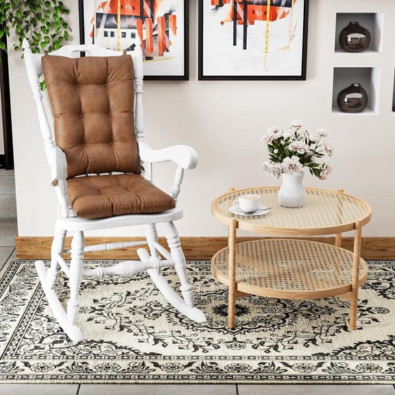 Non-Slip Rocking Chair Cushion Set with Thick Padding and Tufted Design, Includes Seat Pad & Back Pillow with Ties for Living Room Rocker, 17x17 Inches, 2 Piece Set, Brown