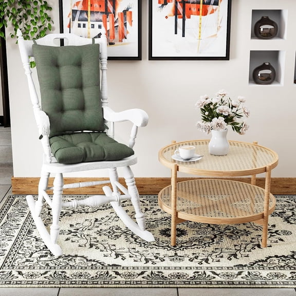Non-Slip Rocking Chair Cushion Set with Thick Padding and Tufted Design, Includes Seat Pad & Back Pillow with Ties for Living Room Rocker, 17x17 Inches, 2 Piece Set, Celadon