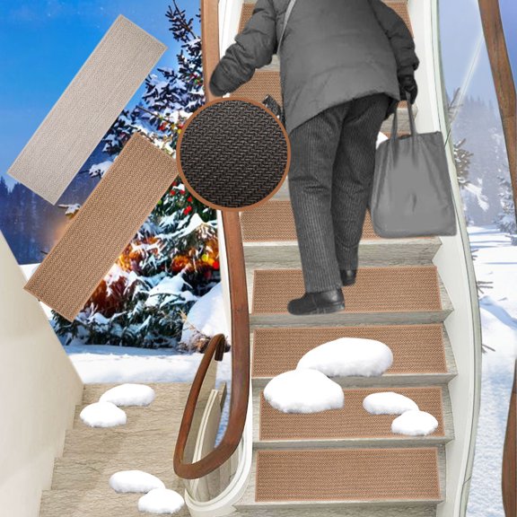 Non-Slip Rubber Backing Waterproof Stair Mat, Easy Wash Linen Knitted, For Decks Patios Entryways, All Weather Use, Silent Surface, Durable Outdoor Floor Mat Akmoler | Gray