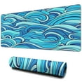 thumbnail image 1 of "Non-Slip Rubber Base Gaming Mouse Pad XL - Japanese Blue and White Wave Design, Stitched Edges - Extended Large Mice Pad for Gamers, 31.5 X 11.8 Inch", 1 of 7