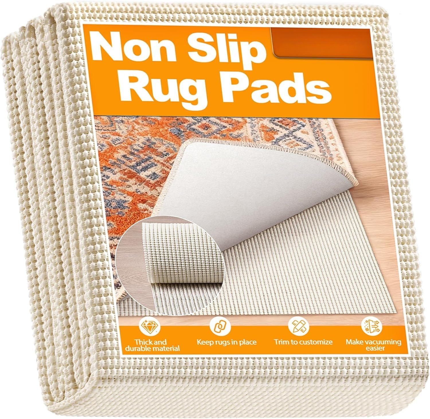Non-Slip Rug Pad 3x5 FT, Extra Thick Carpet Pads for Hard Surfaces ...