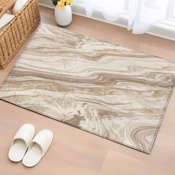Non-Slip Rug Pad Rugs Abstract Beige Stripes Rectangle Area Rugs 2x3Ft Soft Carpet Pads for Living Room Kids Room, Natural Marble Stone Texture