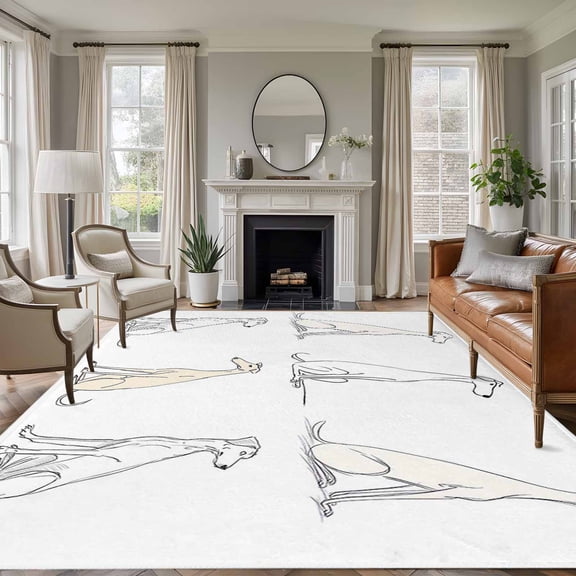 Non-Slip Rug Pad Rugs Abstract Greyhound Dog Sketch Rectangle Area Rugs 9x12Ft Soft Carpet Pads for Living Room Kids Room, Animal Line Art on White
