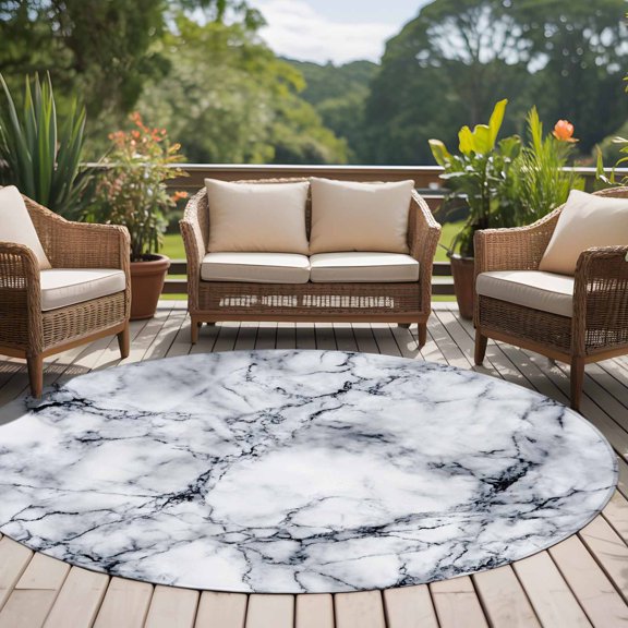 Non-Slip Rug Pad Rugs Abstract Marble Stone Texture Round Area Rugs 7Ft Soft Carpet Pads for Living Room Kids Room, Natural Crack Gray Rock