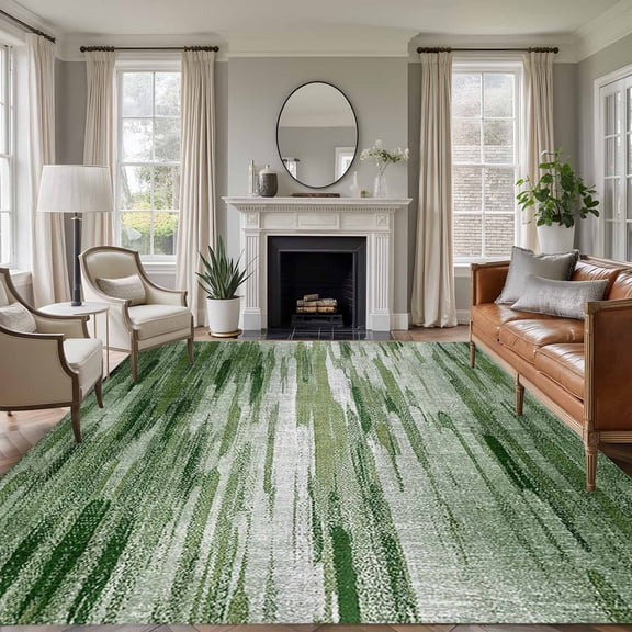 Non-Slip Rug Pad Rugs Abstract Minimalist Green Texture Rectangle Area Rugs 5x7Ft Soft Carpet Pads for Living Room Kids Room, Farmhouse Gradient Art