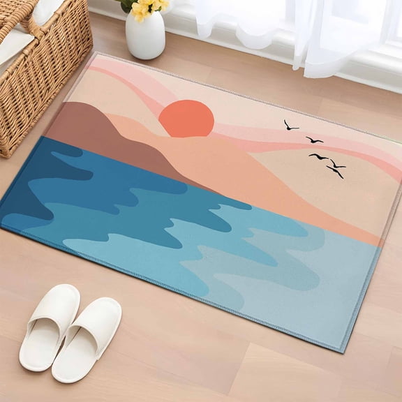 Non-Slip Rug Pad Rugs Abstract Sunset Mountain Art Rectangle Area Rugs 2x3Ft Soft Carpet Pads for Living Room Kids Room, Seaside Beach Blue Sea Wave Artwork