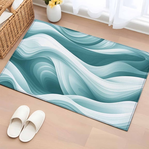 Non-Slip Rug Pad Rugs Abstract Teal White Wave Stripe Rectangle Area Rugs 2x3Ft Soft Carpet Pads for Living Room Kids Room, Modern Water Ripple Texture