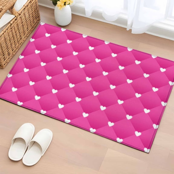 Non-Slip Rug Pad Rugs Abstract White Heart Geometric Style Rectangle Area Rugs 2x3Ft Soft Carpet Pads for Living Room Kids Room, Pink Diamond Pattern
