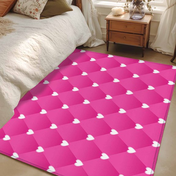 Non-Slip Rug Pad Rugs Abstract White Heart Geometric Style Rectangle Area Rugs 3x5Ft Soft Carpet Pads for Living Room Kids Room, Pink Diamond Pattern