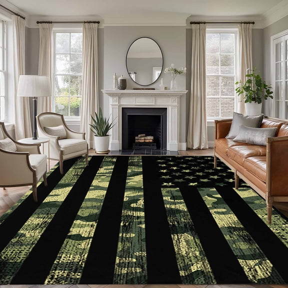 Non-Slip Rug Pad Rugs American Retro Stars and Stripes Flag Rectangle Area Rugs 9x12Ft Soft Carpet Pads for Living Room Kids Room, Forests Army Camouflage