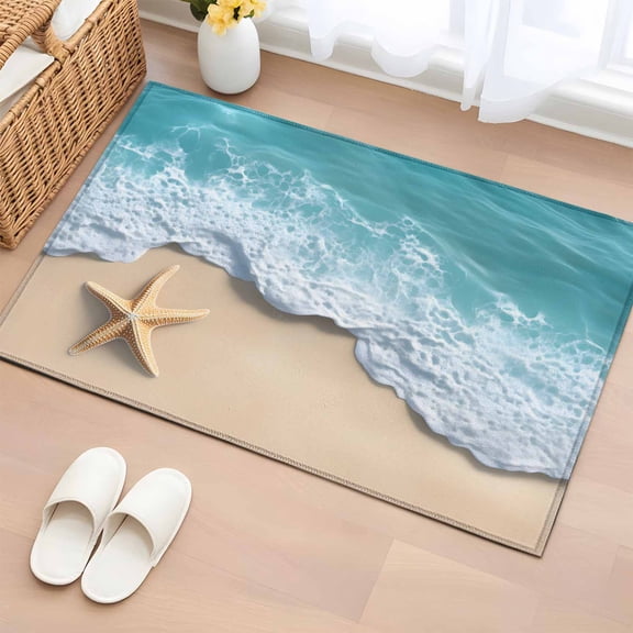 Non-Slip Rug Pad Rugs Beach Starfish Teal Sea Water Rectangle Area Rugs 2x3Ft Soft Carpet Pads for Living Room Kids Room, Summer Ocean Theme
