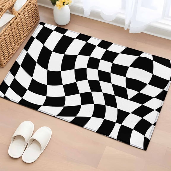 Non-Slip Rug Pad Rugs Black and White Checkerboard Rectangle Area Rugs 2x3Ft Soft Carpet Pads for Living Room Kids Room, Modern Irregular Geometric