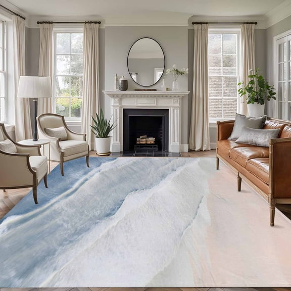Non-Slip Rug Pad Rugs Blue Waves Bohemian Beach Sand Rectangle Area Rugs 6x9Ft Soft Carpet Pads for Living Room Kids Room, Summer Coastal Nautical