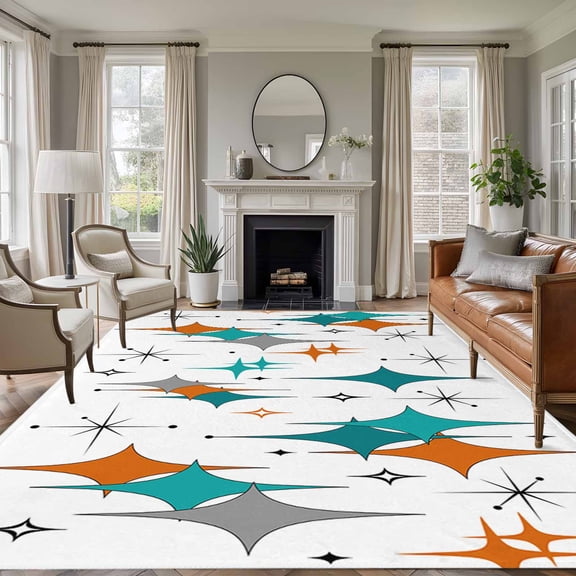 Non-Slip Rug Pad Rugs Boho Mid-Century Diamond Pattern Rectangle Area Rugs 5x7Ft Soft Carpet Pads for Living Room Kids Room, Modern Geometric Theme