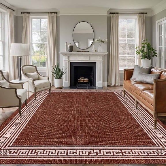Non-Slip Rug Pad Rugs Brown Greece Key Vintage Rectangle Area Rugs 5x7Ft Soft Carpet Pads for Living Room Kids Room, Abstract Geometric Greece