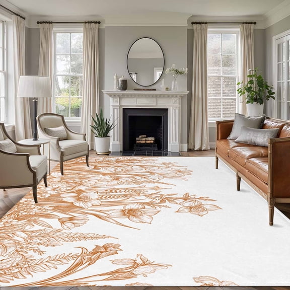 Non-Slip Rug Pad Rugs Brown Iris Flower Lavender on White Rectangle Area Rugs 5x7Ft Soft Carpet Pads for Living Room Kids Room, Country Plants