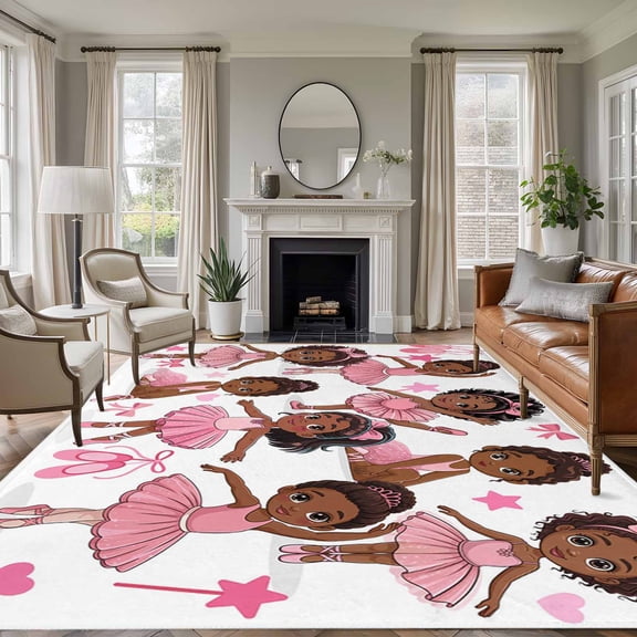 Non-Slip Rug Pad Rugs Cartoon Children Ballet Dance Rectangle Area Rugs 5x7Ft Soft Carpet Pads for Living Room Kids Room, Pink Butterflies Ballet Shoes