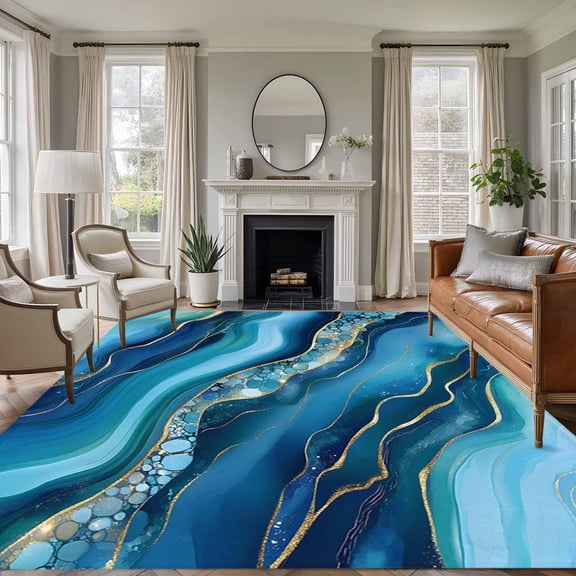 Non-Slip Rug Pad Rugs Cartoon Marble Texture Wave Bubble Rectangle Area Rugs 9x12Ft Soft Carpet Pads for Living Room Kids Room, Abstract Gradient Art