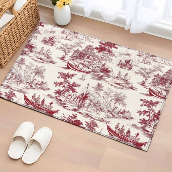 Non-Slip Rug Pad Rugs Chinese Style Asian Scenic Garden Rectangle Area Rugs 2x3Ft Soft Carpet Pads for Living Room Kids Room, Chinoiserie Retro Landscape