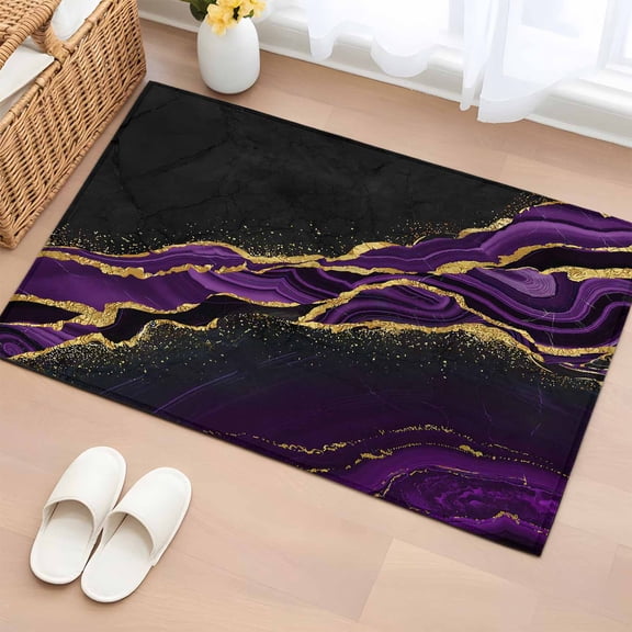Non-Slip Rug Pad Rugs Classic Marble Texture Pattern Rectangle Area Rugs 2x3Ft Soft Carpet Pads for Living Room Kids Room, Purple Black Gold
