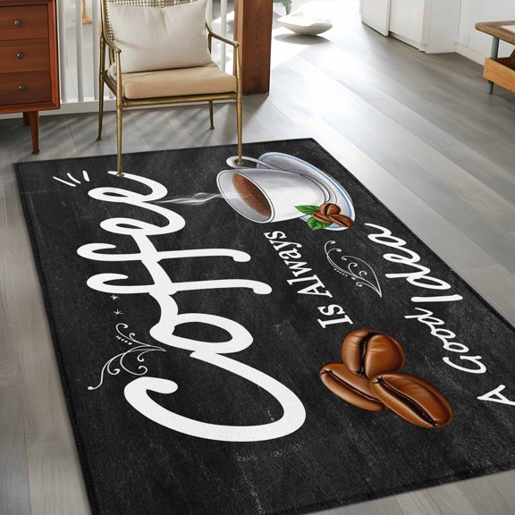 Non-Slip Rug Pad Rugs Coffee Bean Cup Cafe Drink on Black Rectangle Area Rugs 4x6Ft Soft Carpet Pads for Living Room Kids Room, Coffees Good Idea Quote