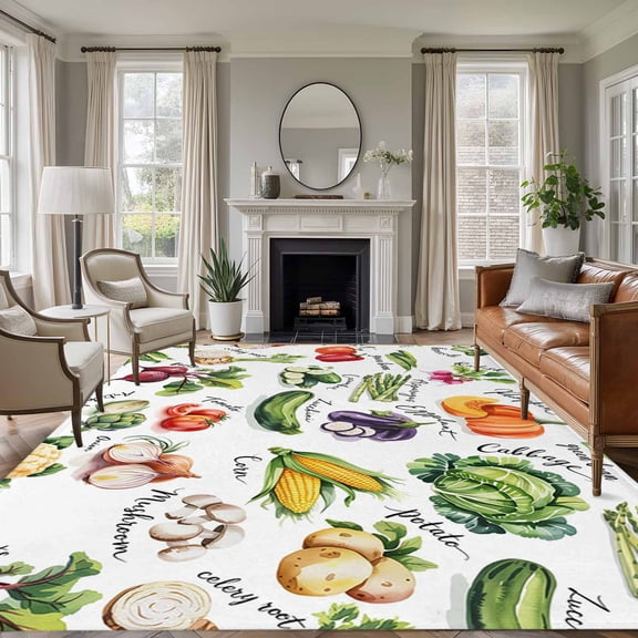 Non-Slip Rug Pad Rugs Country Vegetables Rectangle Area Rugs 5x7Ft Soft Carpet Pads for Living Room Kids Room, Rustic Farmhouse Plant Theme