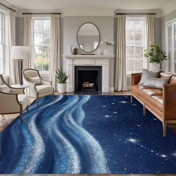 Non-Slip Rug Pad Rugs Dreamy Starry Sky Waves Rectangle Area Rugs 5x7Ft Soft Carpet Pads for Living Room Kids Room, Universe Stars Moon