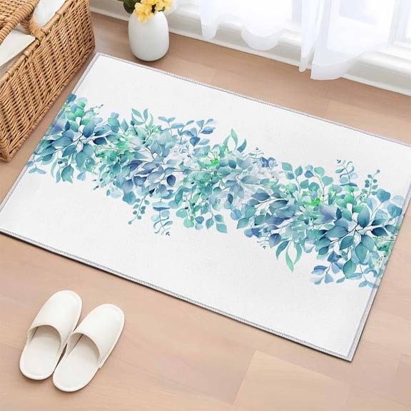 Non-Slip Rug Pad Rugs Eucalyptus Green Leaves Spring Plant Rectangle Area Rugs 2x3Ft Soft Carpet Pads for Living Room Kids Room, Watercolor Botanical Gradient